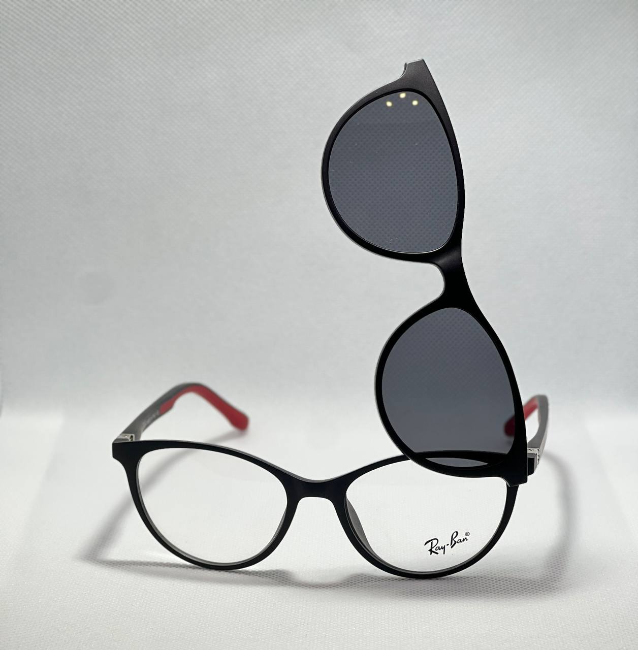 Black Red ReyBan clip on sunglasses